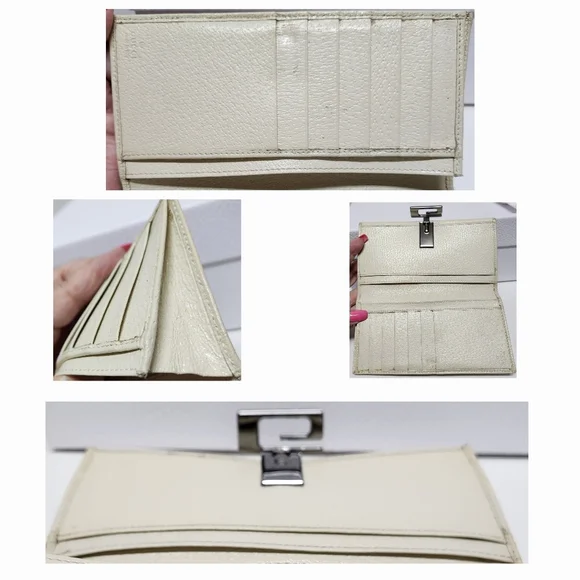 GUCCI G Clasp Continental Pebble Grain Ivory Leather Wallet Auth #035.2778.2097 - Picture 11 of 16